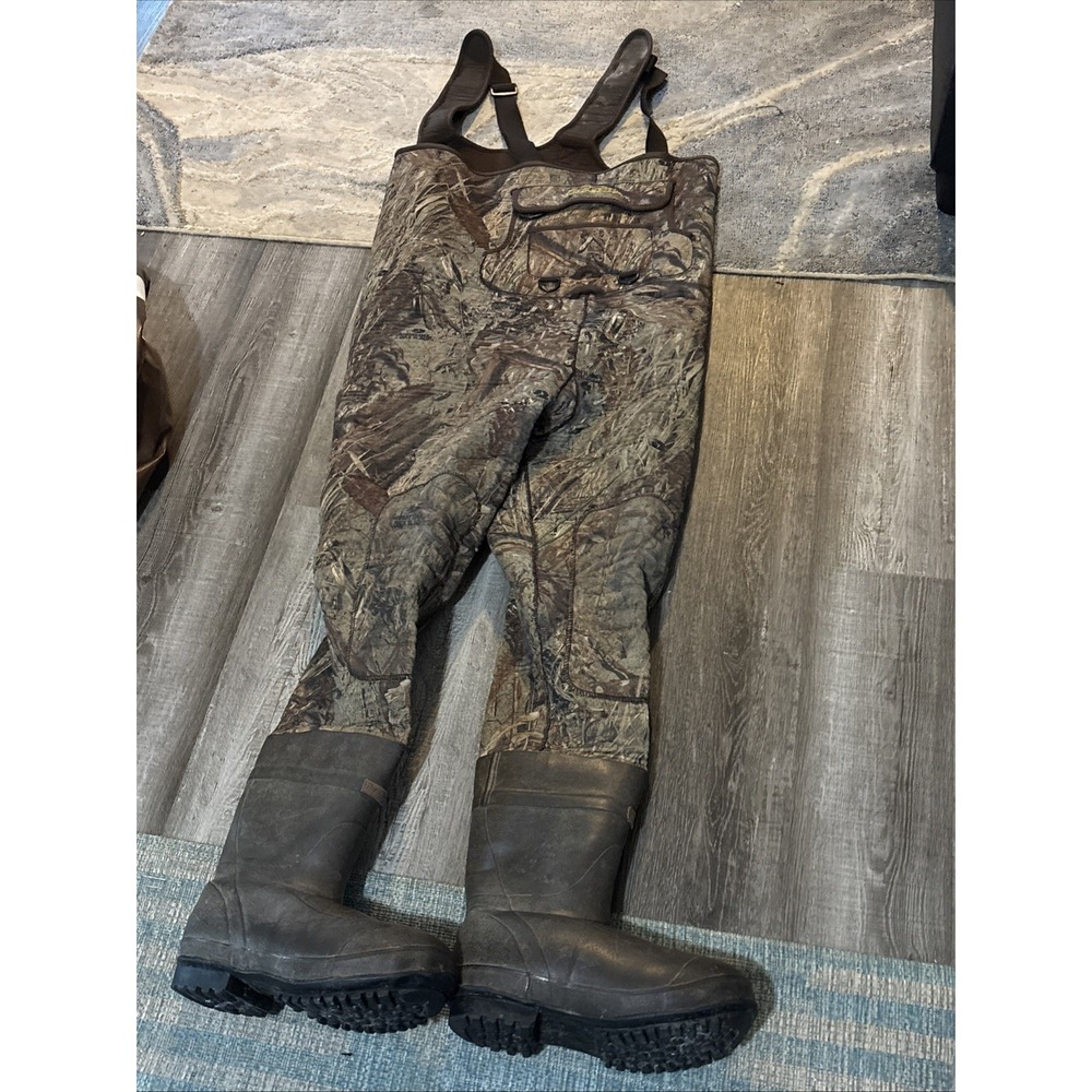 Cabela's Dry Plus Camo Shadowgrass Overalls Waders Size 10R Boots READ